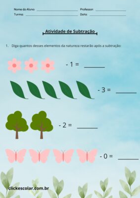 Atividade De Subtra O Exerc Cios Para Aprender Click Escolar