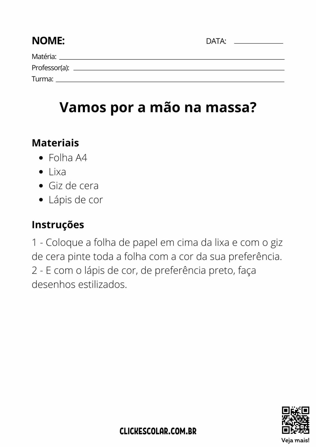 Atividade De Artes Para Ano Click Escolar