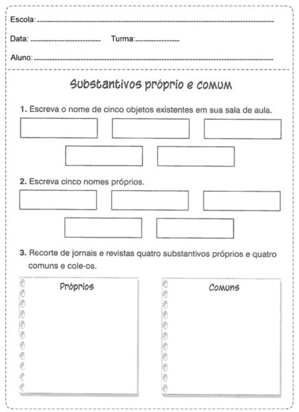 Atividade De Substantivo Pr Prio E Comum Click Escolar