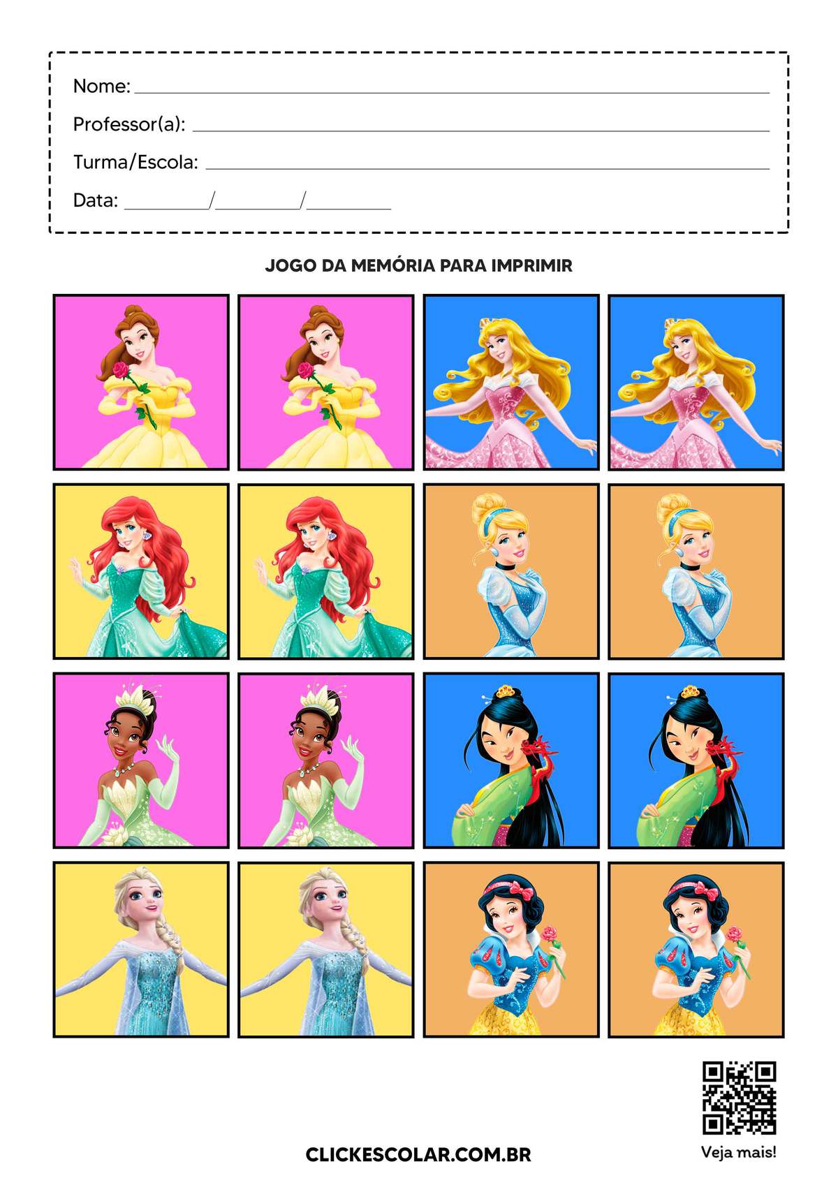 Jogos da Memória para Imprimir e Recortar - Desenhos Para Colorir